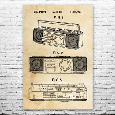 Boombox Tape Player Poster Print, Boombox Art, Radio Dj Gift, Music Art, Hip Hop Gift, Stereo Wall Art, Music Studio Art Vintage Paper (11 inch x 17 inch)