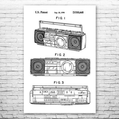 Boombox Tape Player Poster Print, Boombox Art, Radio Dj Gift, Music Art, Hip Hop Gift, Stereo Wall Art, Music Studio Art Black & White (20 inch x 30 inch)