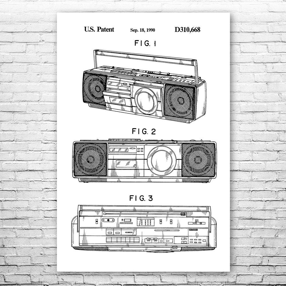 Boombox Tape Player Poster Print, Boombox Art, Radio Dj Gift, Music Art, Hip Hop Gift, Stereo Wall Art, Music Studio Art Black & White (20 inch x 30 inch)