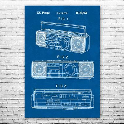 Boombox Tape Player Poster Print, Boombox Art, Radio Dj Gift, Music Art, Hip Hop Gift, Stereo Wall Art, Music Studio Art Blueprint (13 inch x 19 inch)