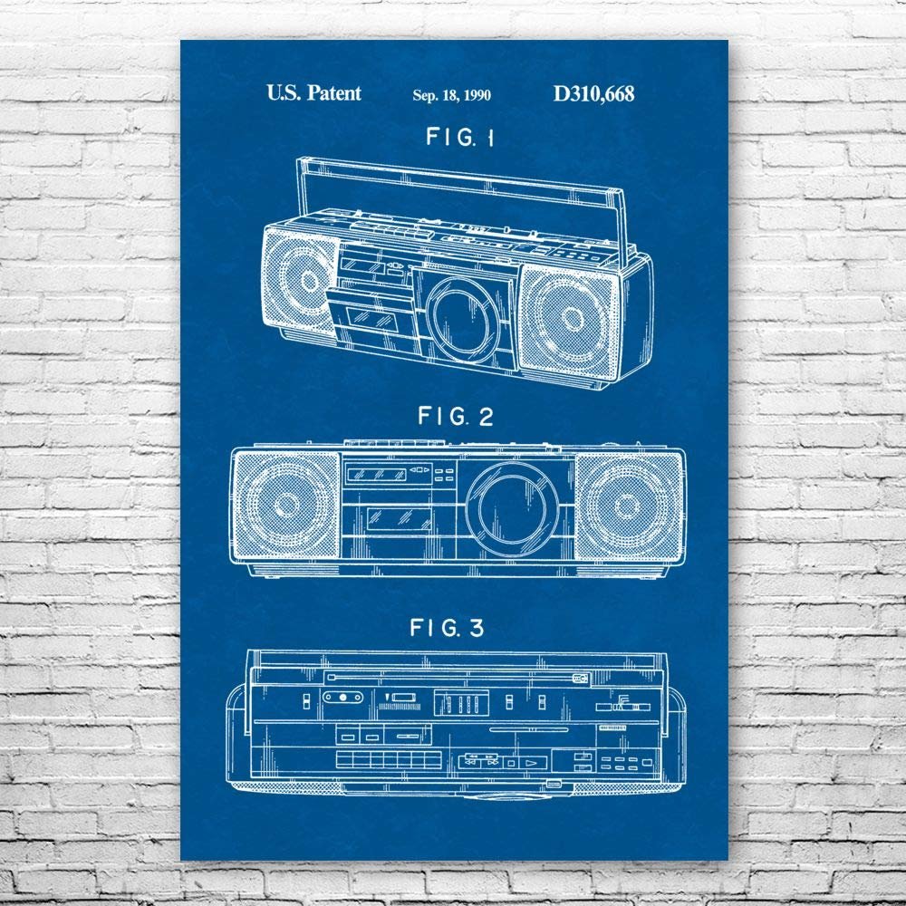 Boombox Tape Player Poster Print, Boombox Art, Radio Dj Gift, Music Art, Hip Hop Gift, Stereo Wall Art, Music Studio Art Blueprint (13 inch x 19 inch)
