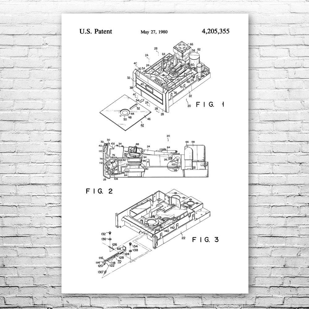 Floppy Disk Drive Poster Print, Computer Science Art, Programmer Gift, Disk Drive Art Print, Computer Lab Art Black & White (13 inch x 19 inch)