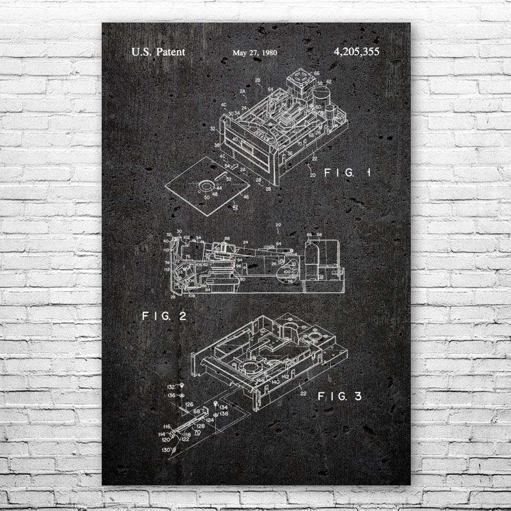 Floppy Disk Drive Poster Print, Computer Science Art, Programmer Gift, Disk Drive Art Print, Computer Lab Art Dark Concrete (20 inch x 30 inch)