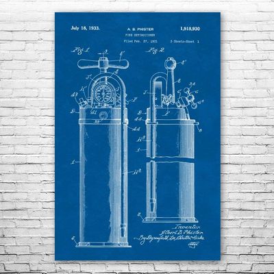 Fire Extinguisher 1933 Poster Print, First Responder, Volunteer Fireman, Firefighter Gift, Firehouse Decor, Fireman Gift Blueprint (20 inch x 30 inch)