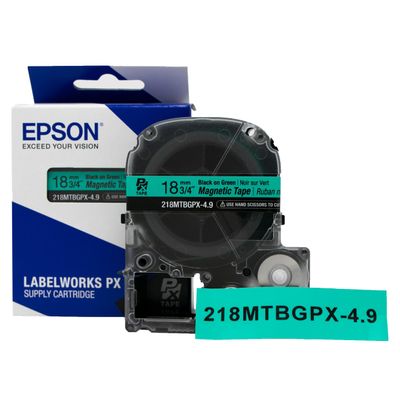 LABELWORKS 218MTBGPX-4.9 Magnetic Tape Cartridge - Black on Green Magnet Label Maker Tape - 3/4" (18MM) Wide, 4.9 ft, Green