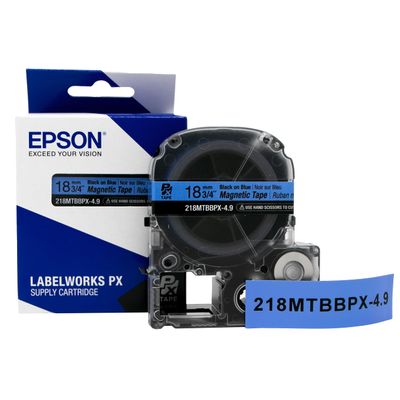 LABELWORKS 218MTBBPX-4.9 Magnetic Tape Cartridge - Black on Blue Magnet Label Maker Tape - 3/4" (18MM) Wide, 4.9 ft, Blue