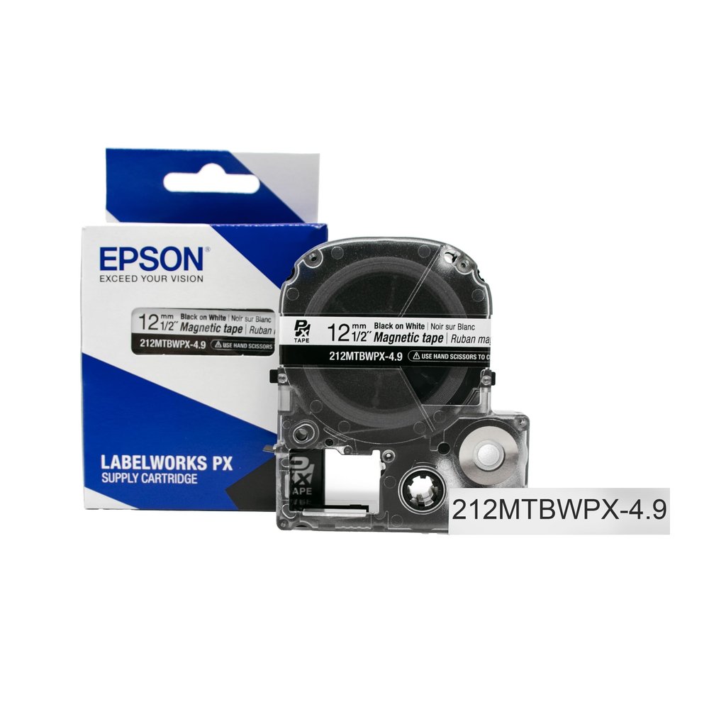 LABELWORKS 212MTBWPX-4.9 Magnetic Tape Cartridge - Black on White Magnet Label Maker Tape - 1/2" (12MM) Wide, 4.9 ft, White