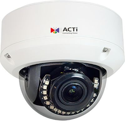 ACTi A817 Outdoor Zoom Dome Camera, White; 8MP; Face, People and Car Detection; Day/Night; Adaptive IR; WDR; 4.3X Zoom Lens; 1/2.8" Progressive Scan CMOS; 2000 TVL; Auto Focus; DC 12V, PoE Class 3