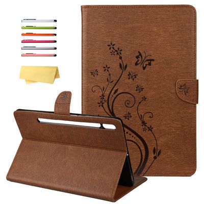 UUcovers Case for Samsung Galaxy Tab S8 2022/Tab S7 2020 (11 inch) (SM-X700/X706/T870/T875/T876/T878) with [Auto Wake/Sleep] Stand Folio Embossed PU Leather Wallet Smart Cover, Brown Butterfly Fower