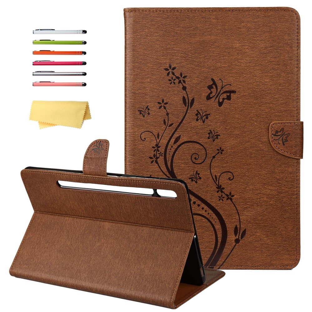 UUcovers Case for Samsung Galaxy Tab S8 2022/Tab S7 2020 (11 inch) (SM-X700/X706/T870/T875/T876/T878) with [Auto Wake/Sleep] Stand Folio Embossed PU Leather Wallet Smart Cover, Brown Butterfly Fower
