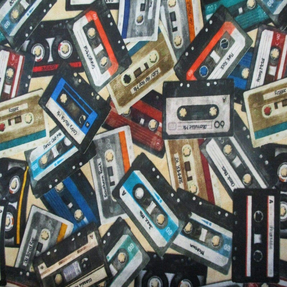 Fat Quarter (18 x 22) Cassette CD CDS Tapes Compact Cassettes Music TAN Digital Cotton Fabric FQ