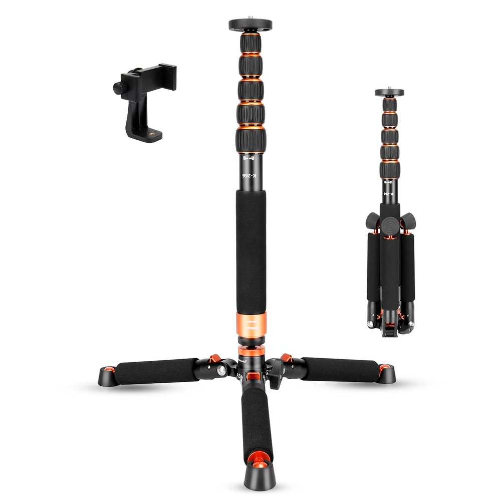 Koolehaoda Camera Aluminum Monopod with Metal Tripod Base.6 Sections 46-177cm/18-69inch Adjustable, Leg Diameter 28mm,up to 6kg /13lbs