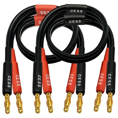 CNCESS CESS-037-1F 12 AWG Silicone Speaker Cable, Banana Plug Male to Male, Tinned Copper Wire, 1 Foot, 2-Channel
