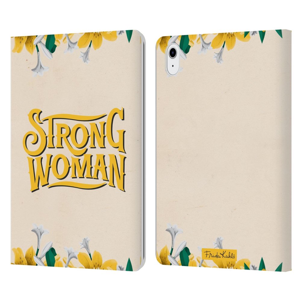 Head Case Designs Officially Licensed Frida Kahlo Strong Typography 2 Leather Wallet Case Compatible with Apple iPad Air 11 2020/2022/2024/2025