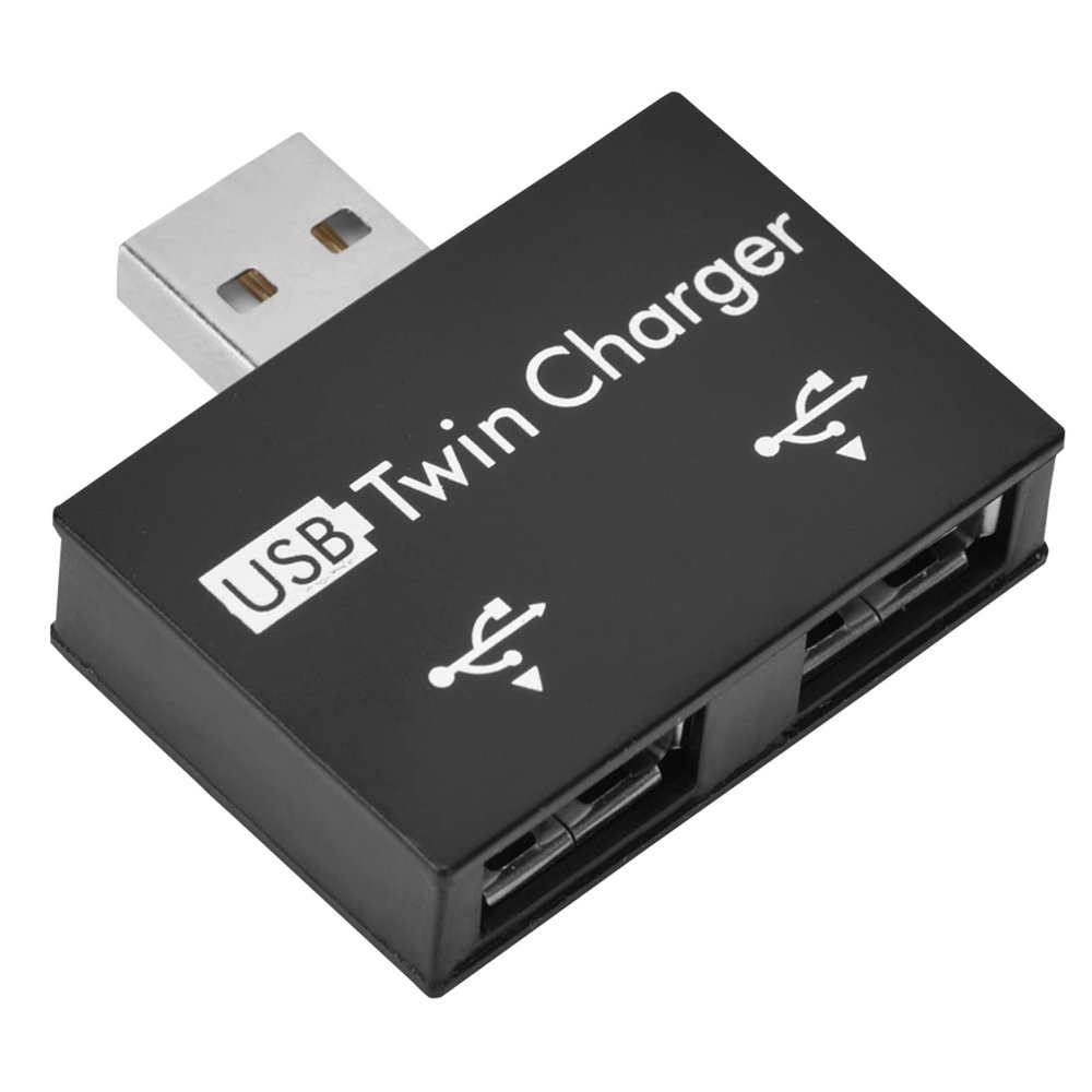 USB2.0 Hub Adapter, DC 5V USB2.0 Male to 2-Port USB Twin Charger Splitter Converter Kit (Black)