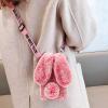 DasKAn 3D Bunny Ears Plush Case for iPod Touch 5/6 / 7 with Crossbody Strap, Winter Warm Handmade Bling Diamond Soft Rabbit Fluffy Furry Fur Shockproof Protective Phone Cover, Pink view 2