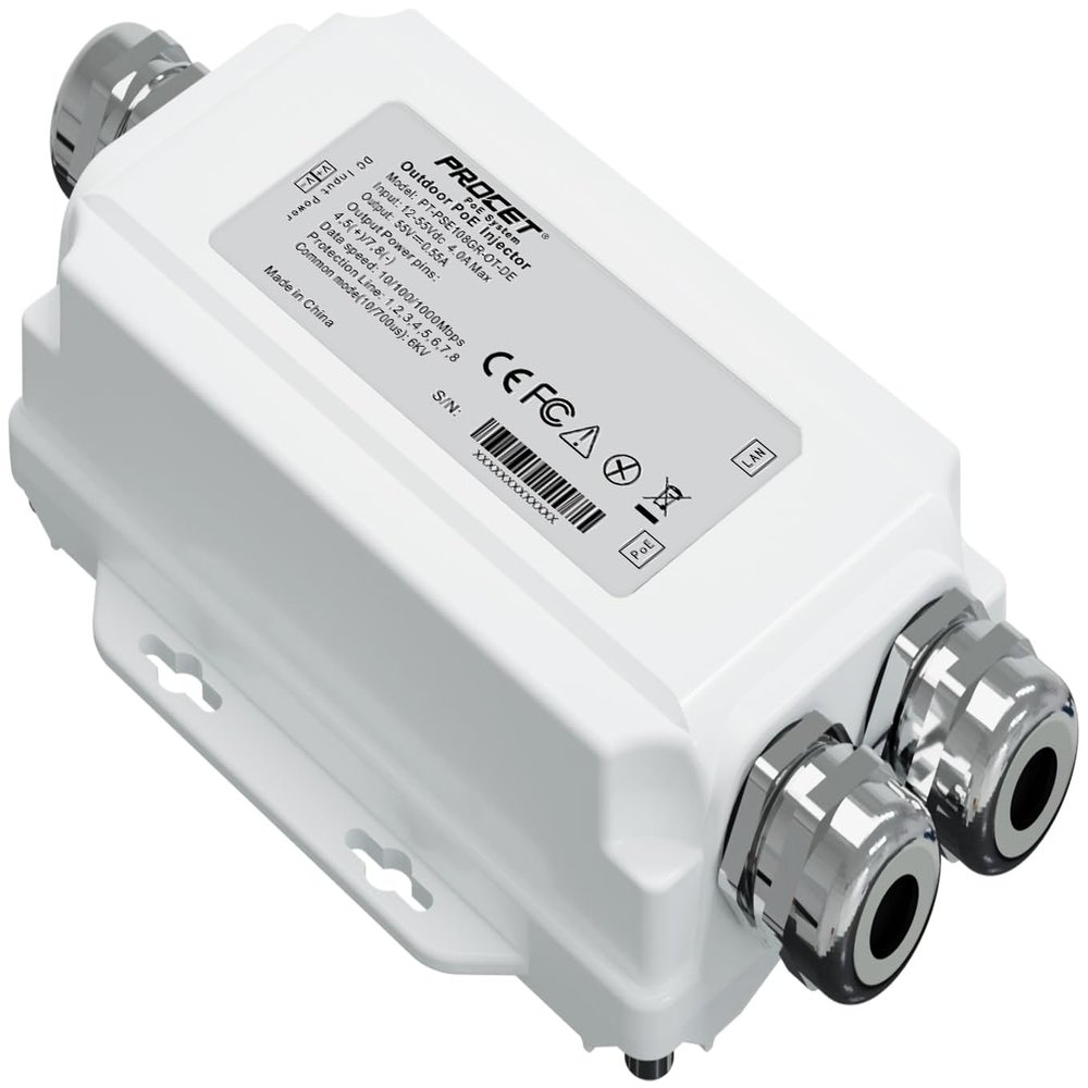 PROCET Gigabit PoE Injector 30W Outdoor PoE Power Injector Adapter IEEE802.3at, 6KV Surge Protection, Aluminum Alloy IP67 Waterproof, Wide Temp -40 to 149 for PTZ Cameras, Wireless AP, Base Station