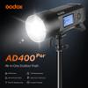 Godox AD400PRO Profession Studio Flash Light with Godox&Bowens Mount GN72 400Ws 2.4G TTL HHS 1/8000S 5600K200K 21.6V/2600mAh 0.01-1s Recycle Time 30W Modeling lamp for Portrait/Product Photography view 2