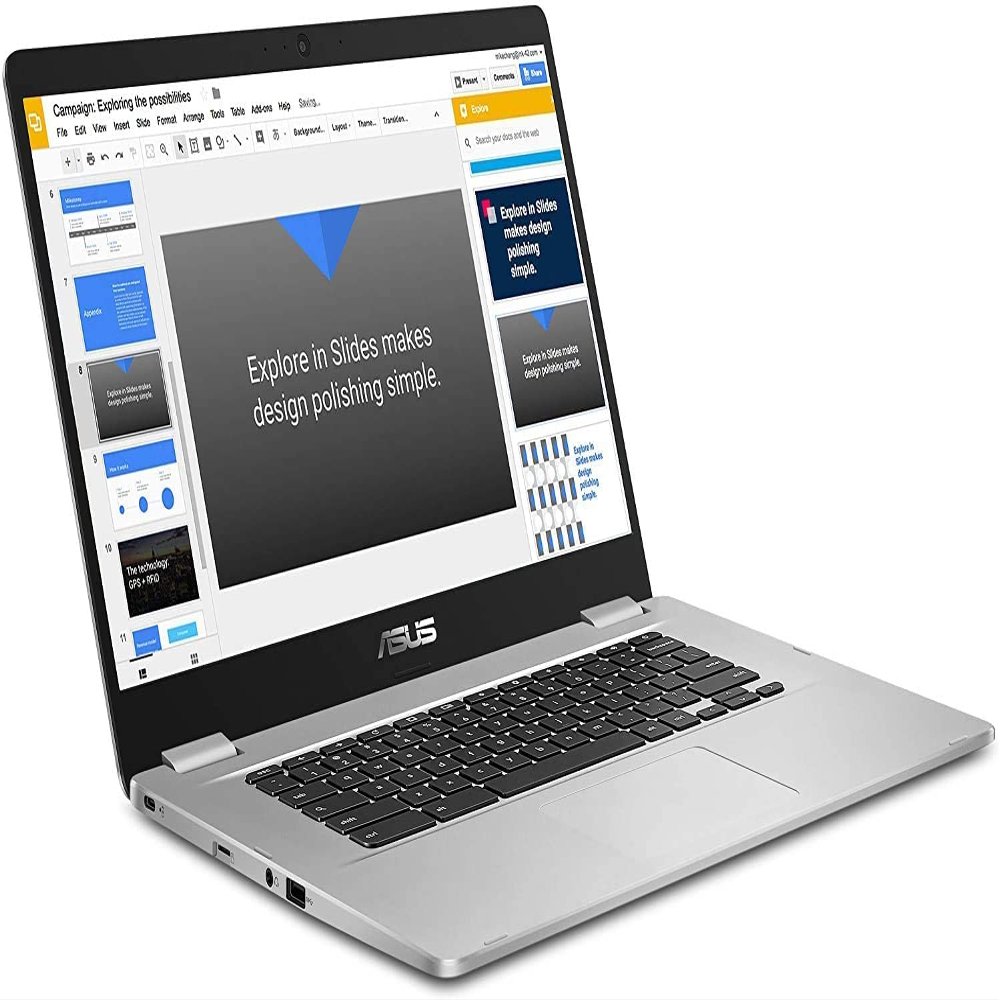 ASUS Chromebook C523, 15.6" FHD NanoEdge Display with 180 Degree Hinge, Intel Celeron N3350 Processor, 4GB LPDDR4 RAM, 64GB Storage, Chrome OS, Silver, Laptop Sleeve Protector, C523NA-IH44F