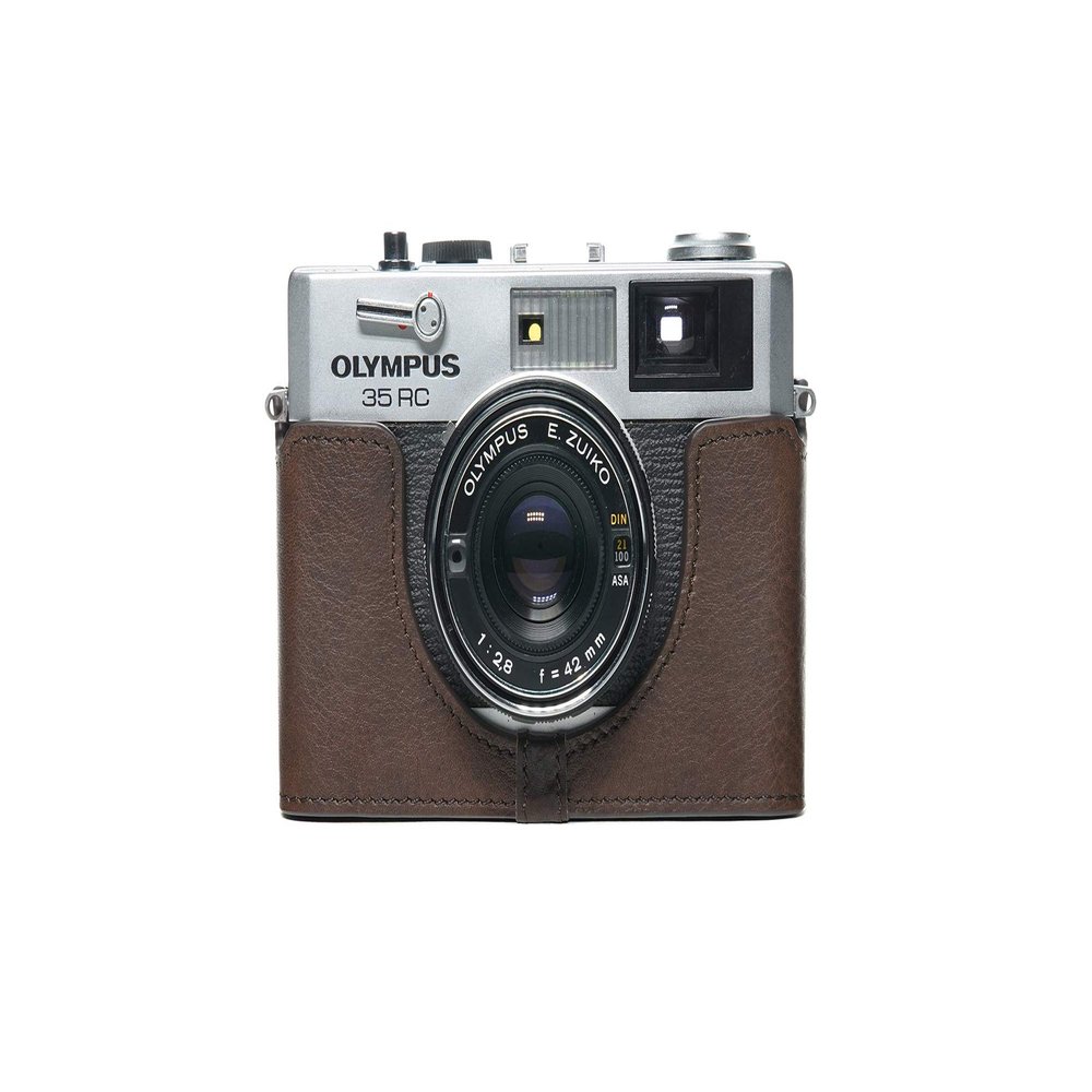 35 RC Case, BolinUS Handmade Genuine Real Leather Half Camera Case Bag Cover for Olympus 35 RC Camera with Hand Strap (Coffee)