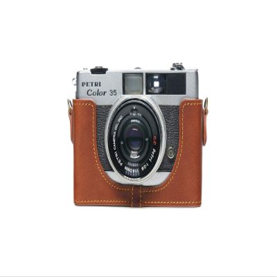 35 35E Case, BolinUS Handmade Genuine Real Leather Half Camera Case Bag Cover for Petri Color 35 35E Camera with Hand Strap (LavaBrown)