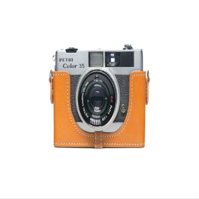 35 35E Case, BolinUS Handmade Genuine Real Leather Half Camera Case Bag Cover for Petri Color 35 35E Camera with Hand Strap (Yellow)