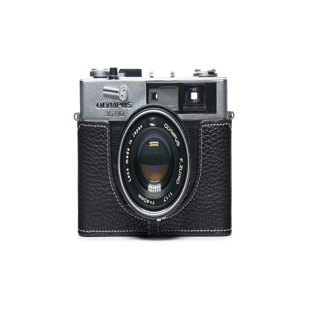 35 RD Case, BolinUS Handmade Genuine Real Leather Half Camera Case Bag Cover for Olympus 35 RD /35 DC Camera with Hand Strap (Black)