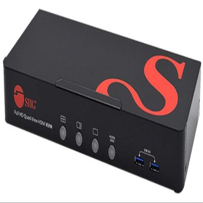 SIIG 1080p Quad View HDMI KVM Switch, Mouse Roaming & Seamless Switch - Control Four PCs in Quad View Mode, 4X USB 3.0 Ports, Hotkey Control, ESD Protection, TAA Compliant (CE-KV0A11-S1)
