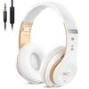6S Wireless Bluetooth Headphones Over Ear, Hi-Fi Stereo Foldable Wireless Stereo Headsets Earbuds with Built-in Mic, Volume Control, FM for iPhone/Samsung/iPad/PC (White & Gold) view 1