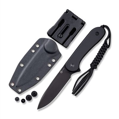 CIVIVI Fixed Blade Elementum Knife 3.98" D2 Blade, Flat G10 Handles, Belt Knife with Kydex Sheath, Tied Paracord Lanyard, Clip for Outdoor EDC C2105A