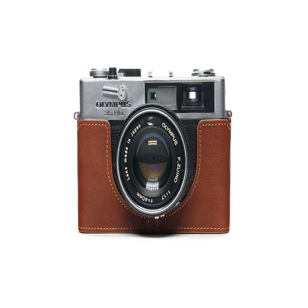 35 RD Case, BolinUS Handmade Genuine Real Leather Half Camera Case Bag Cover for Olympus 35 RD /35 DC Camera with Hand Strap (LavaBrown)