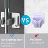 homeasy Mop Broom Holder No Drill, Mop Broom Organizer Wall Mounted Heavy Duty with Hooks Hanger, Self Adhesive Stainless Steel 4Pcs for Bathroom, Kitchen, Office (Silver) view 2