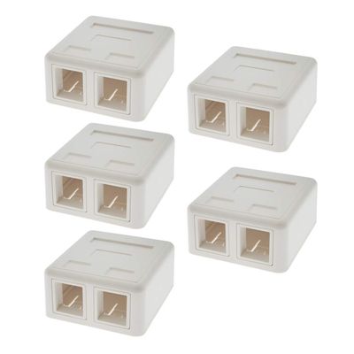 Beszin Keystone Jack Surface Mount Box White, Biscuit for RJ45, RJ11, RJ12 Keystone Jacks, UL Listed, RoHs Compliant (5-Pack, 2-Port)