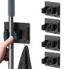 homeasy Mop Broom Holder No Drill, Mop Broom Organizer Wall Mounted Heavy Duty with Hooks Hanger, Self Adhesive Stainless Steel 4Pcs for Bathroom, Kitchen, Office (Black) view 1