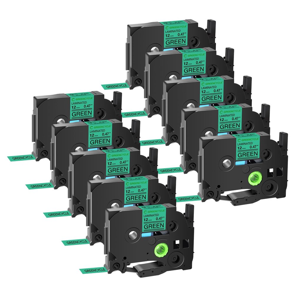 GREENCYCLE 10 Pack Compatible for Ptouch TZe731 AZE-731 TZ731 TZ-731 1/2" 12mm 0.47 inch Laminated Black on Green TZ AZe Tapes Used in PTD210 PT-D200 PTD600 D400 PTH110 Label Makers