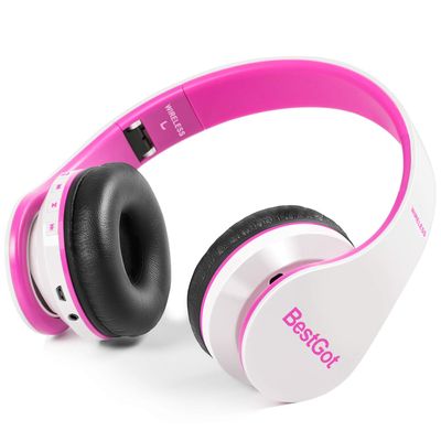 BESTGOT Kids Headphones Bluetooth, BT6002 Wireless Headphones for Kids Child Volume Limited 85/110dB for School Foldable Headset for 60 Hours PC/Phone/Tablets/TV (White/Pink)