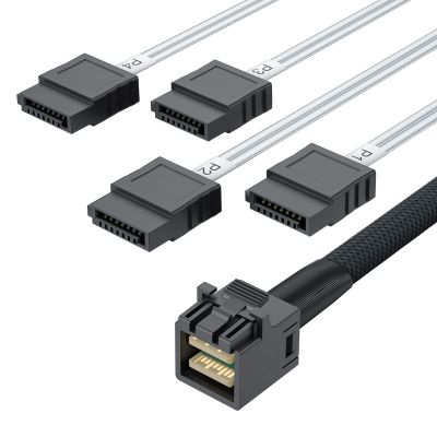 10Gtek MiniSAS HD SFF-8643 Breakout to 4xSATA Cable, for Server JBOD/Storage Tray & SAS RAID Controller Compatibility, 0.5m(1.6ft)
