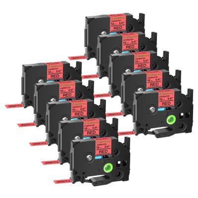 GREENCYCLE 10 Pack Compatible for Ptouch TZe-431 AZE 431 TZ431 TZ-431 1/2" 12mm 0.47 inch Laminated Black on Red TZ TZe Label Tapes Used in PTH110 PT-D200 PTD600 D400 Label Makers