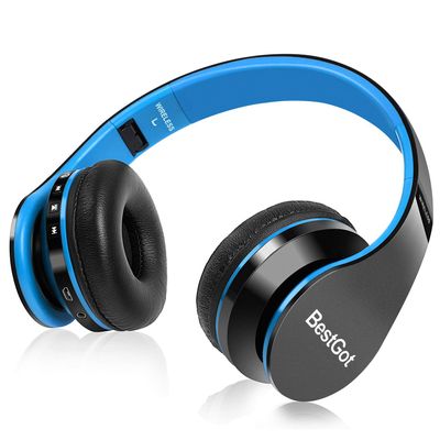 BESTGOT Kids Headphones Bluetooth, BT6002 Wireless Headphones for Kids Child Volume Limited 85/110dB for School Foldable Headset for 60 Hours PC/Phone/Tablets/TV (Black/Blue)