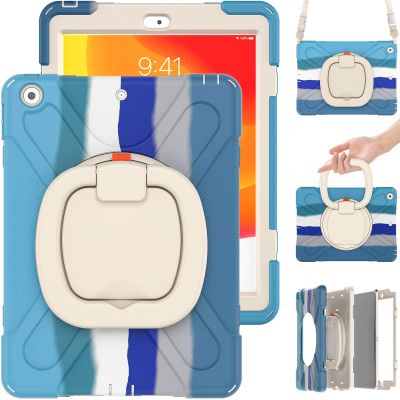 360 Degree Rotating Bracket iPad Air3 Pro10.5 case with Shoulder Strap & Pencil Holder & Handle Shockproof and dustproof Child Protection Cover (iPadPro10.5/Air3, Colourful Blue)