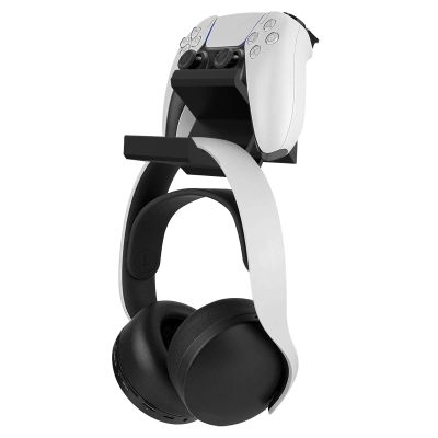 Linkidea Gaming Headset & Controller Holder, Dual Gamepad Controller & Headphone Hanger for PS5, PS4, Xbox One, Xbox 360, Pulse 3D Headset, Wall Mount Stand Universal Headsets (Black)