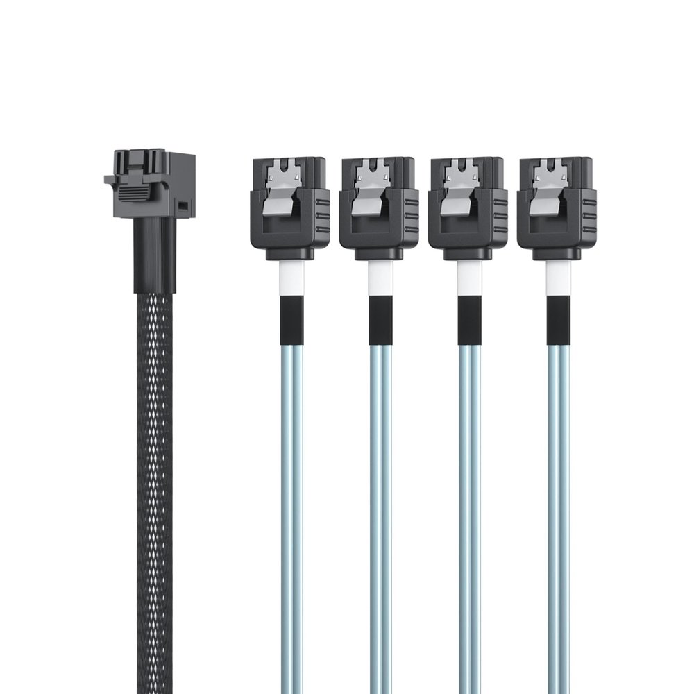 10Gtek MiniSAS HD SFF-8643 Breakout to 4xSATA Cable, for Server JBOD/Storage Tray & SAS RAID Controller Compatibility, 0.75~0.8m(2.46~2.62ft)