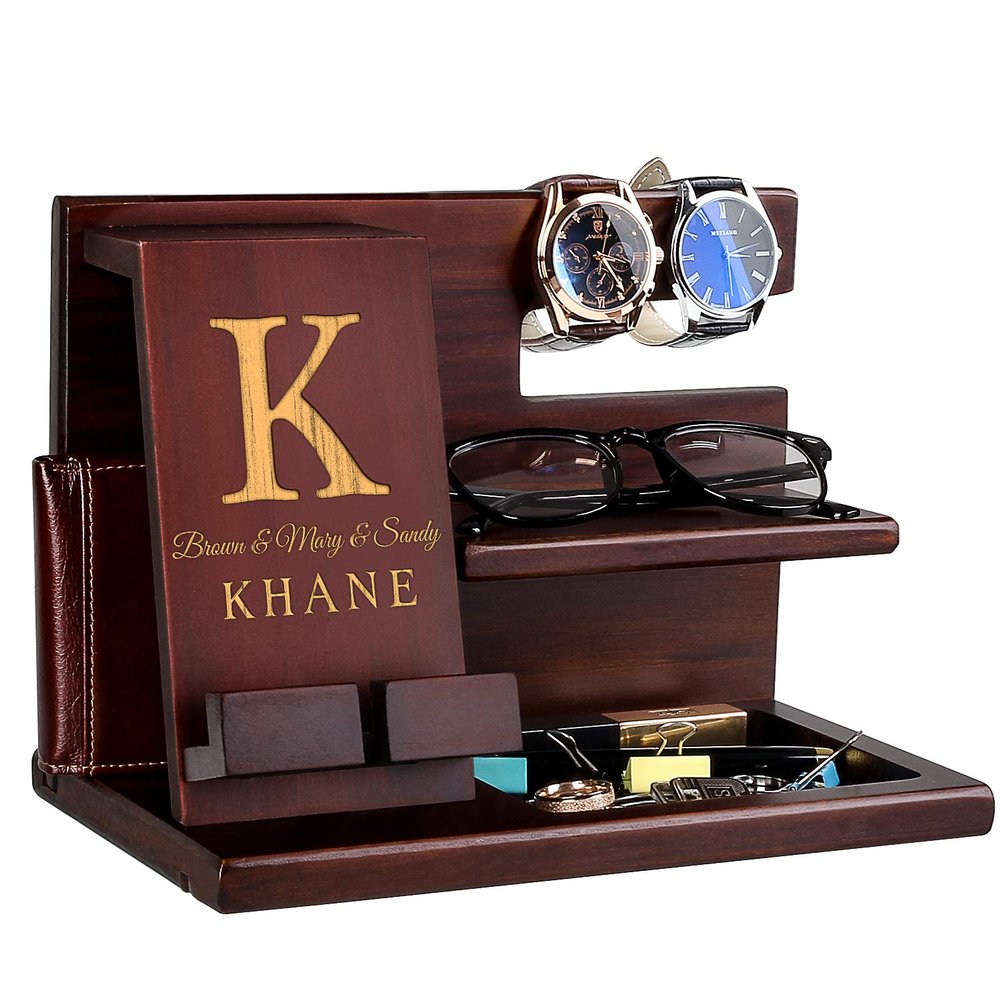 awofer Wood Phone Docking Station for Men Personalized - Idea for Him Husband Boyfriend Dad Son Uncle Boss Colleague - Perfect for Anniversary Birthday Father's Dad