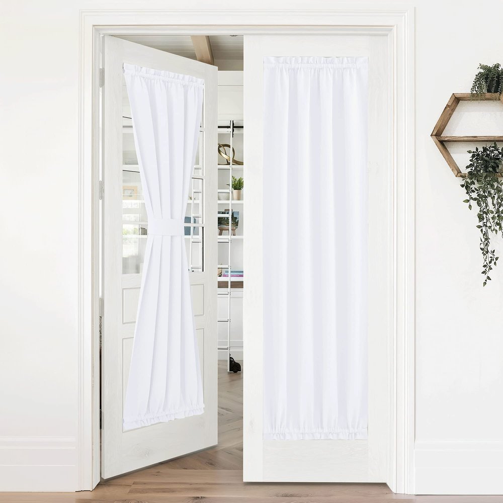 NICETOWN Pure White French Door Curtains for Front Back Window Privacy
