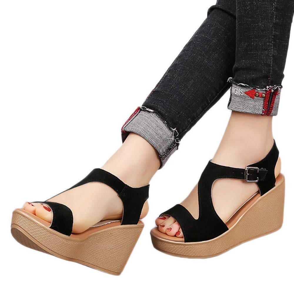 ZBYY Women's Platform Sandals Fish Mouth Wedge Ankle Strap Open Toe Sandals Comfy Summer Beach Travel Slip on Shoes
