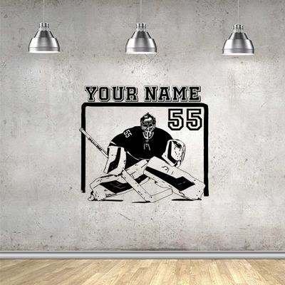 Goalie Hockey Player Personalized Wall Decal - Choose Your Name and Number Custom Goalie Player Jerseys Sport Vinyl Sticker Decor Kids Bedroom Des-4