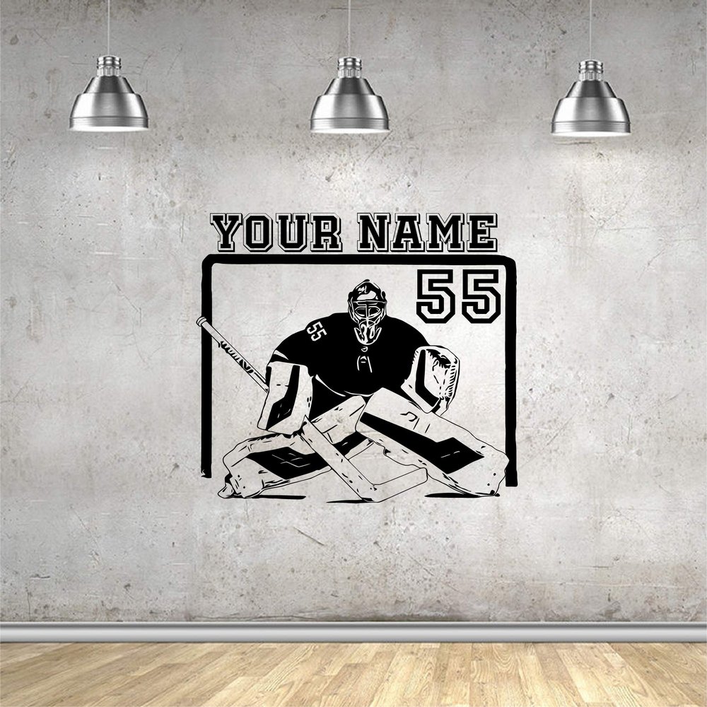 Goalie Hockey Player Personalized Wall Decal - Choose Your Name and Number Custom Goalie Player Jerseys Sport Vinyl Sticker Decor Kids Bedroom Des-4