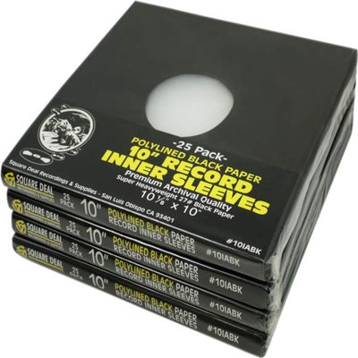 10" Polylined Black Paper Record Inner Sleeves with Hole - Super Heavyweight, Archival Quality, Acid Free - 10IABK (100)