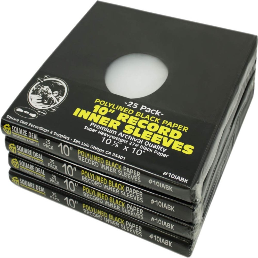 10" Polylined Black Paper Record Inner Sleeves with Hole - Super Heavyweight, Archival Quality, Acid Free - 10IABK (100)