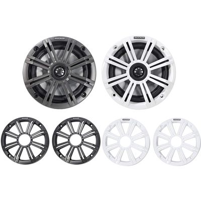 Kicker 45KM654 6.5 Inch Marine Coaxial Boat Speakers with Black and White Grilles, Pair, 4-Ohm, 195 Max Watts (Renewed)